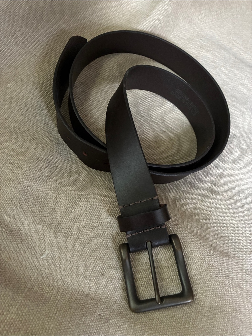 Men's Dark Brown Leather Belt with Metal Buckle
